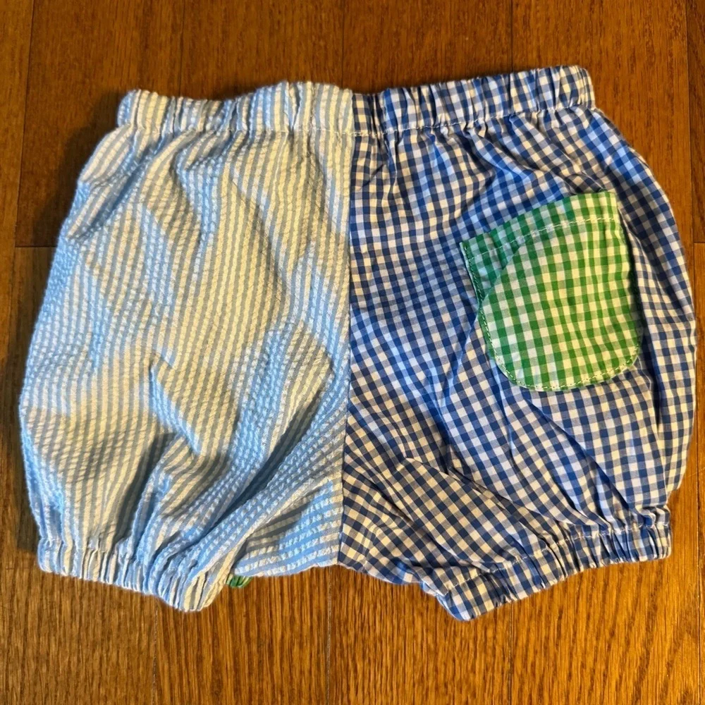 Mud Pie Blue and Green Plaid Diaper Cover Boys Size 0-12M